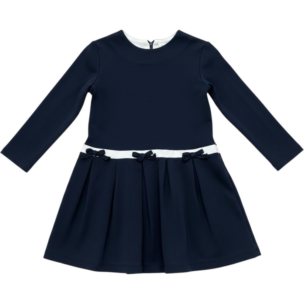 Stitchy Fish Girls Navy Blue Long Sleeve Pleated Bow Dress Size 6X